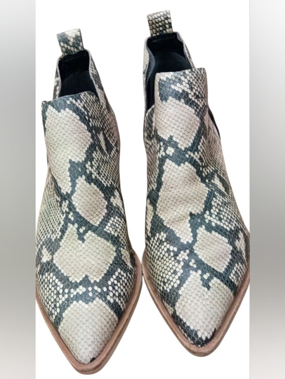 Dolce Vita Western Snakeskin Pointed Toe Ankle Booties Size 10 Neutral Low Block